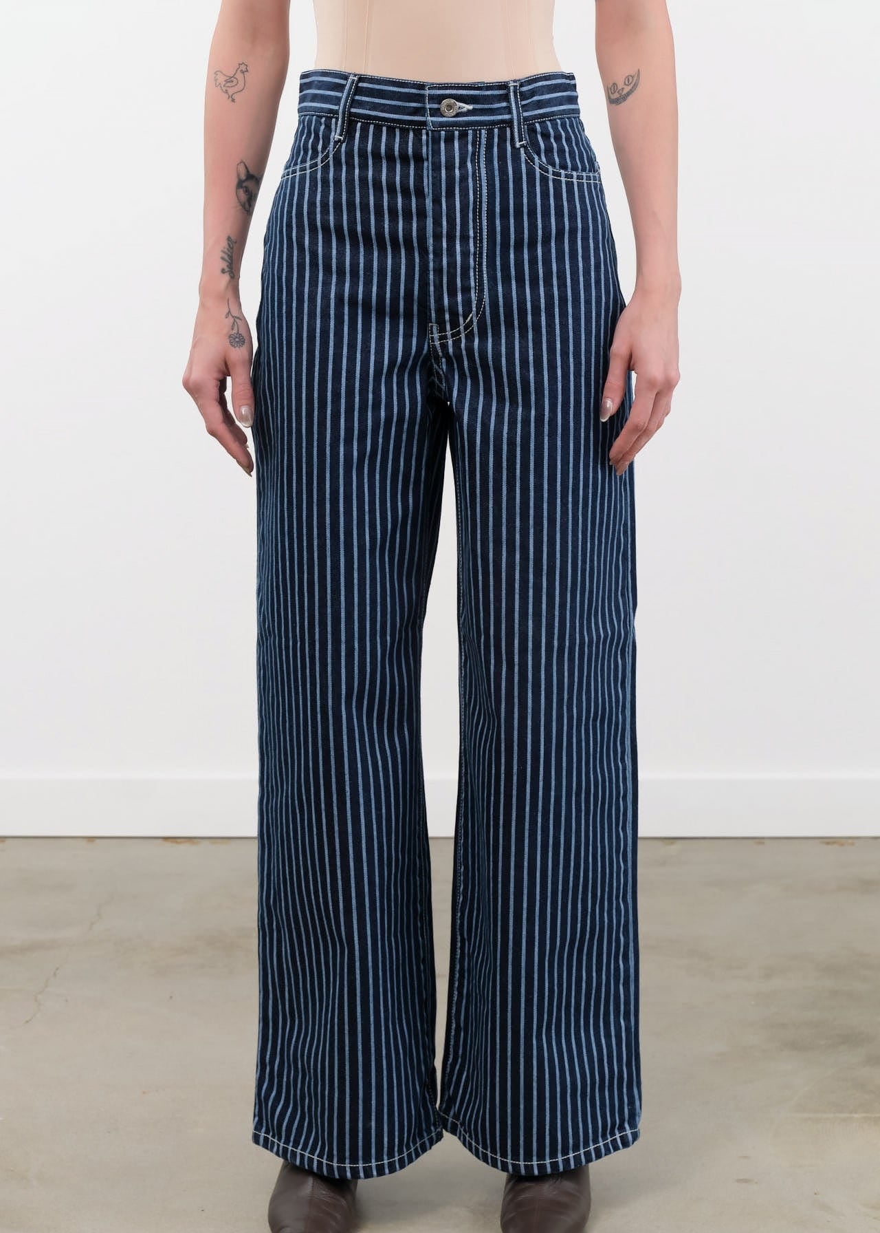 Kowtow Apparel Womens Denim Sailor Jeans in Chalk Stripe