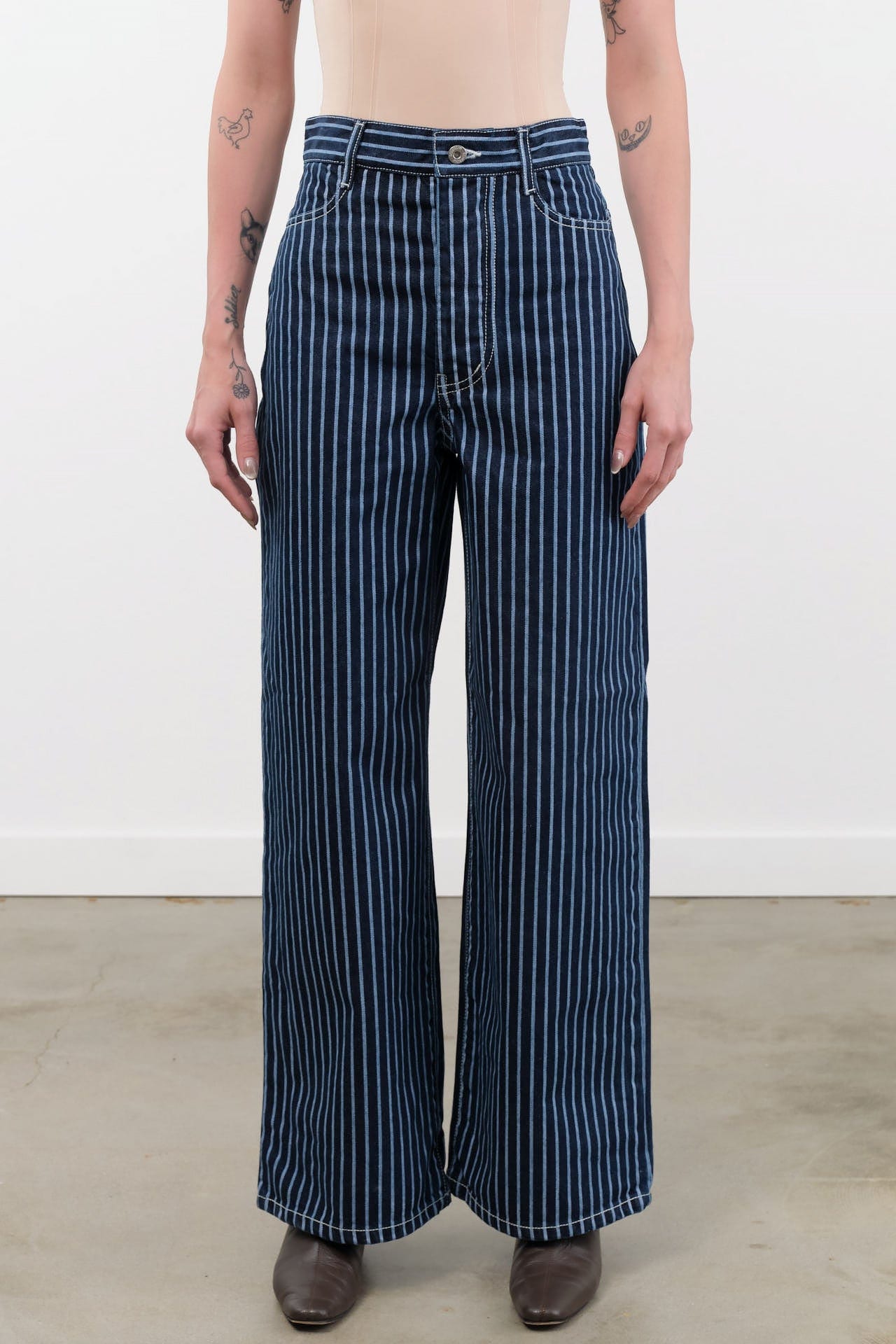 Kowtow Apparel Womens Denim Sailor Jeans in Chalk Stripe