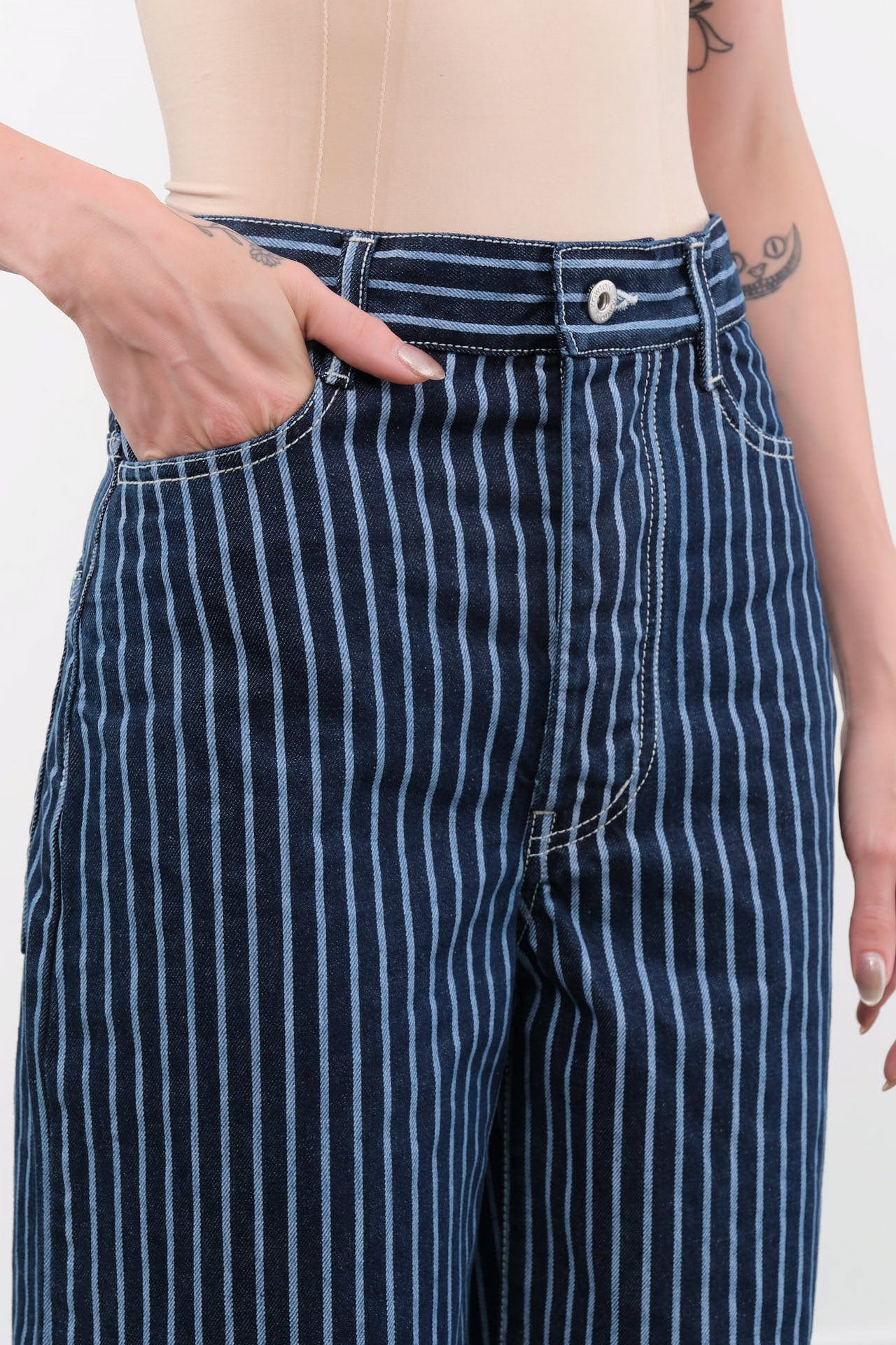 Kowtow Apparel Womens Denim Sailor Jeans in Chalk Stripe