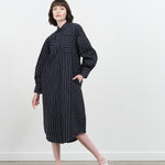 Kowtow Yves Shirt Dress in Navy Pinstripe