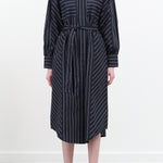 Yves Shirt Dress by Kowtow in Navy Pinstripe