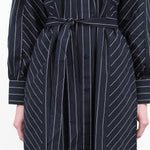Yves Button Up Shirt Dress with Matching Tie Belt in Navy Pinstripe by Kowtow