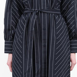 Yves Button Up Shirt Dress with Matching Tie Belt in Navy Pinstripe by Kowtow