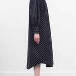 Midi Yves Shirt Dress Long Sleeve by Kowtow in Dark Navy Pinstripe