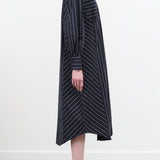 Midi Yves Shirt Dress Long Sleeve by Kowtow in Dark Navy Pinstripe