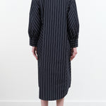 Midi Yves Shirt Dress by Kowtow with Cuffed Button Long Sleeves in Navy Pinstripe 