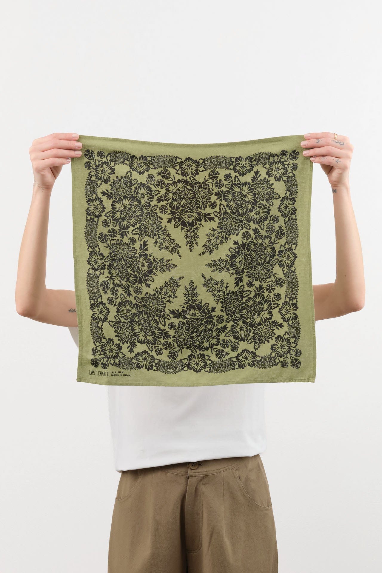 Last Chance Textiles Accessories Scarves Natural Dye Silk Bandana in Grass Green Grass Green