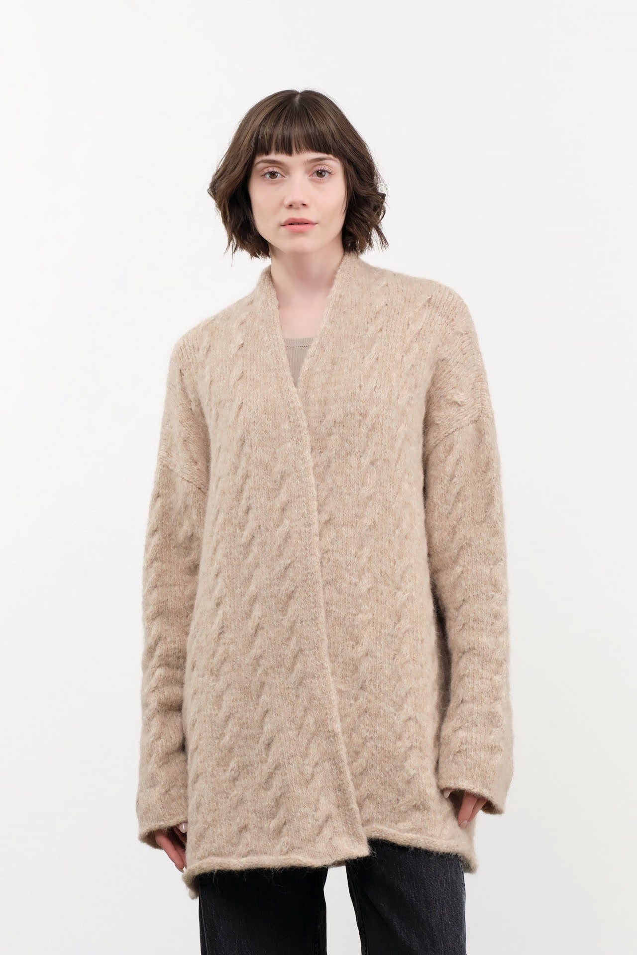 Lauren Manoogian Apparel Womens Sweaters Cable Cardigan Husk / One Size