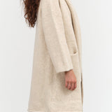 Lauren Manoogian Designer Brand Long Cardigan Capote Coat with Hood and Pockets in Ecru Cream