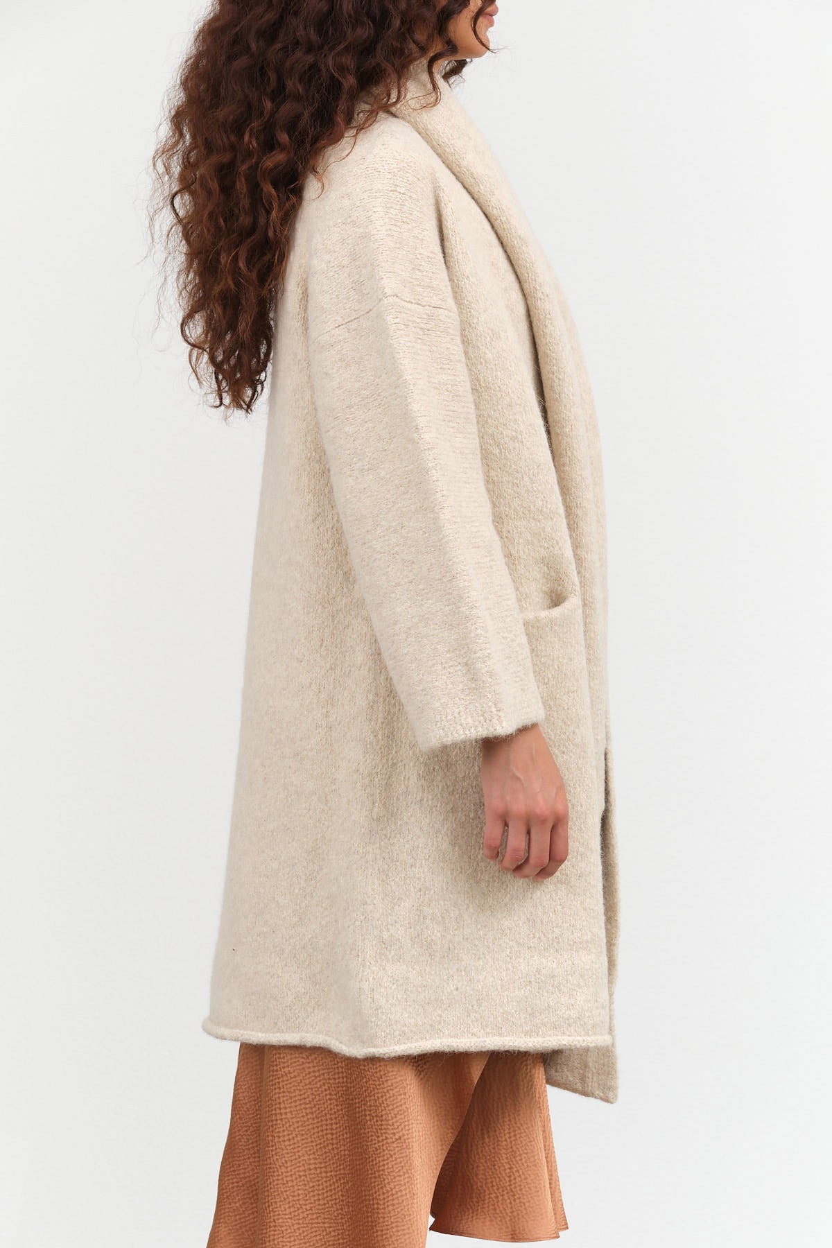 Lauren Manoogian Designer Brand Long Cardigan Capote Coat with Hood and Pockets in Ecru Cream