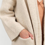 Long Cardigan Capote Coat with Hood and Pockets in Ecru Cream by Lauren Manoogian Designer Brand