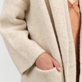 Long Cardigan Capote Coat with Hood and Pockets in Ecru Cream by Lauren Manoogian Designer Brand