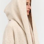 Lauren Manoogian Designer Brand Hooded Long Cardigan Capote Coat with Pockets in Ecru Cream White