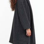 Lauren Manoogian Designer Brand Long Cardigan Capote Coat with Hood and Pockets in Ink Black