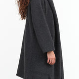 Lauren Manoogian Designer Brand Long Cardigan Capote Coat with Hood and Pockets in Ink Black