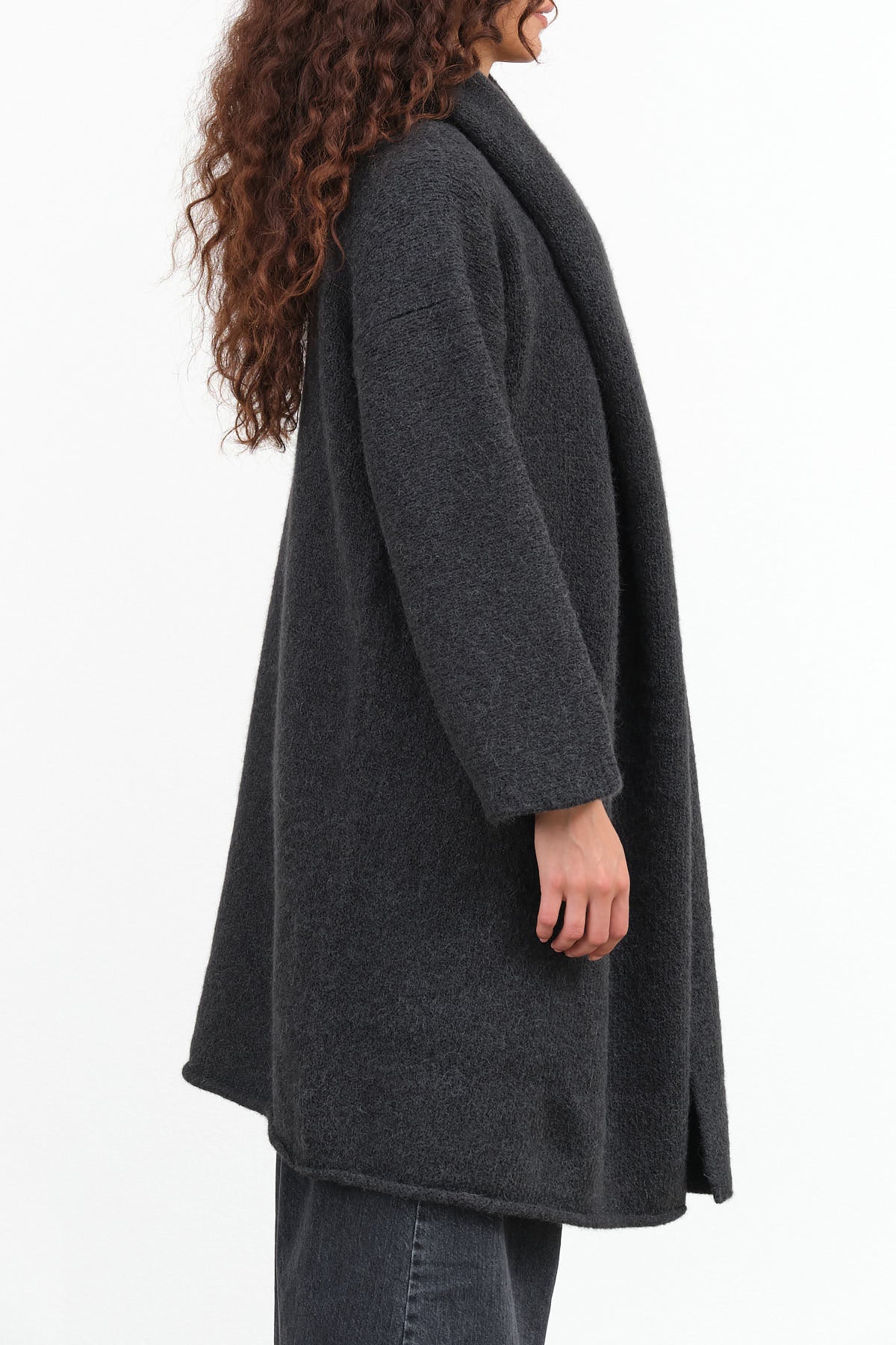 Lauren Manoogian Designer Brand Long Cardigan Capote Coat with Hood and Pockets in Ink Black