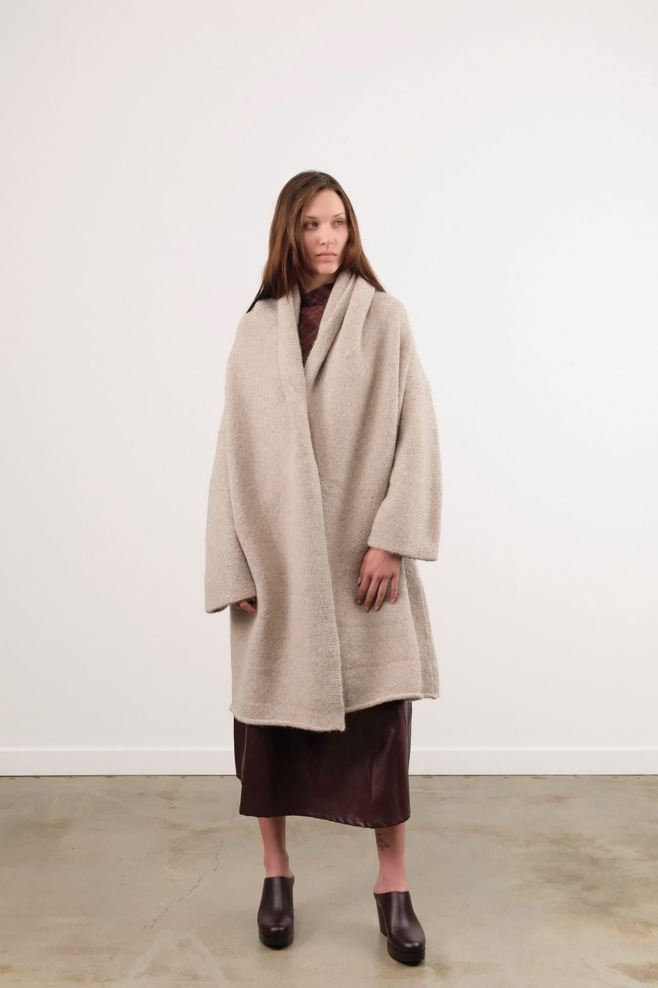 Lauren Manoogian Apparel Womens Sweaters Capote Coat in Pebble