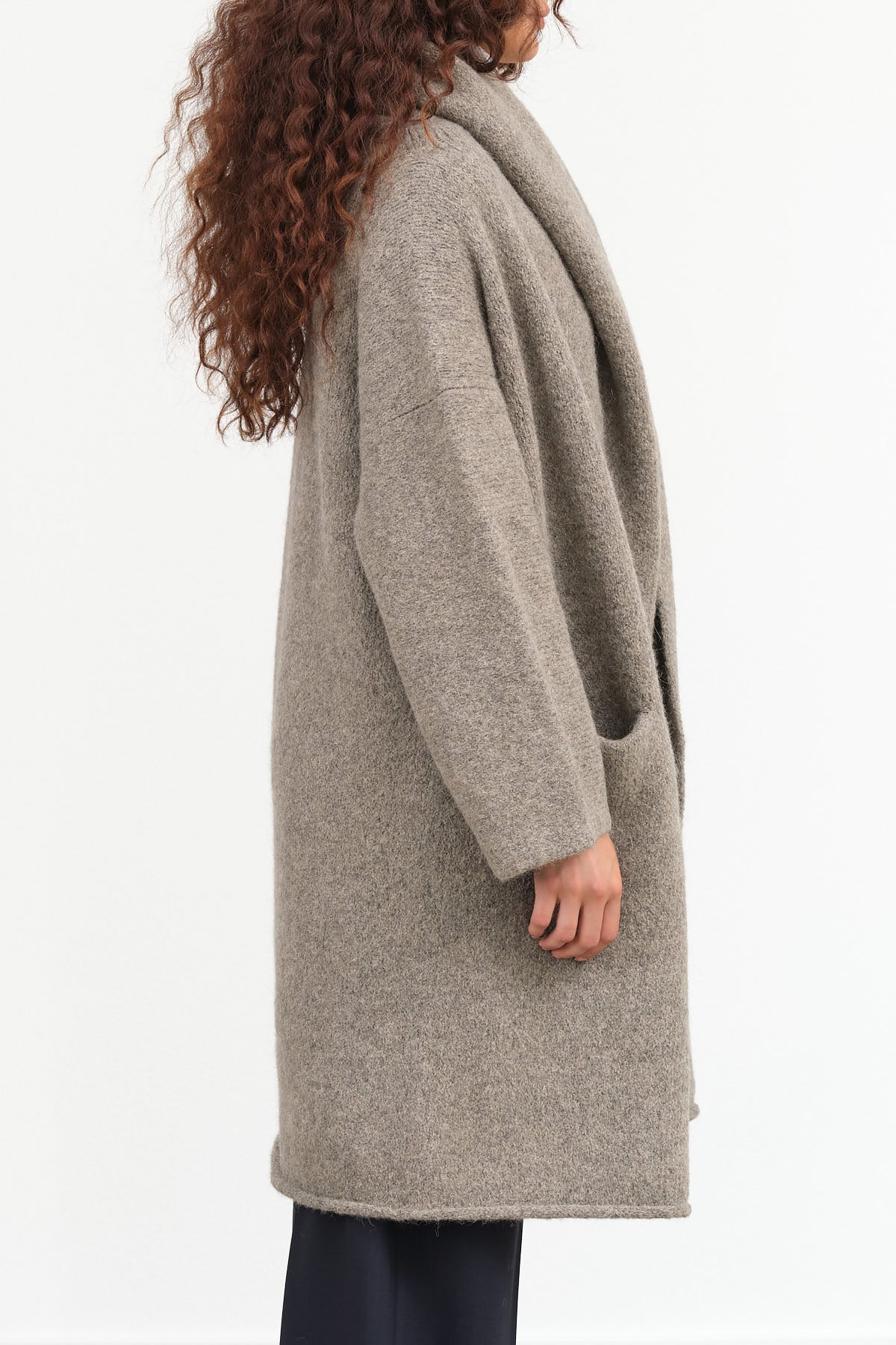 Lauren Manoogian Designer Brand Long Cardigan Capote Coat with Hood and Pockets in Rock Grey