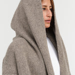 Lauren Manoogian Designer Brand Hooded Long Cardigan Capote Coat with Pockets in Rock Gray Tan