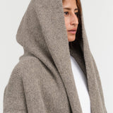 Lauren Manoogian Designer Brand Hooded Long Cardigan Capote Coat with Pockets in Rock Gray Tan