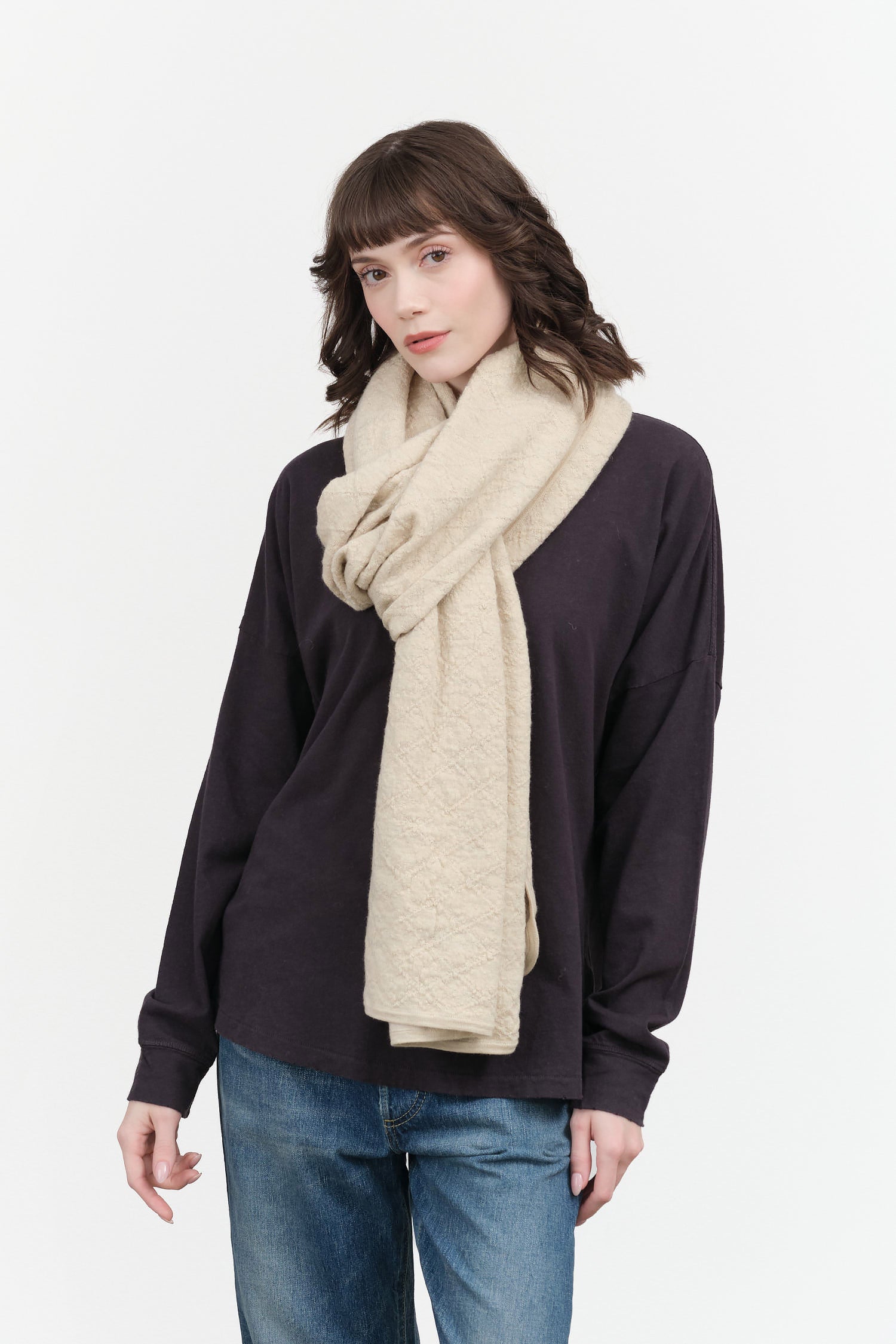 Lauren Manoogian Diamond Quilt Scarf in Ecru