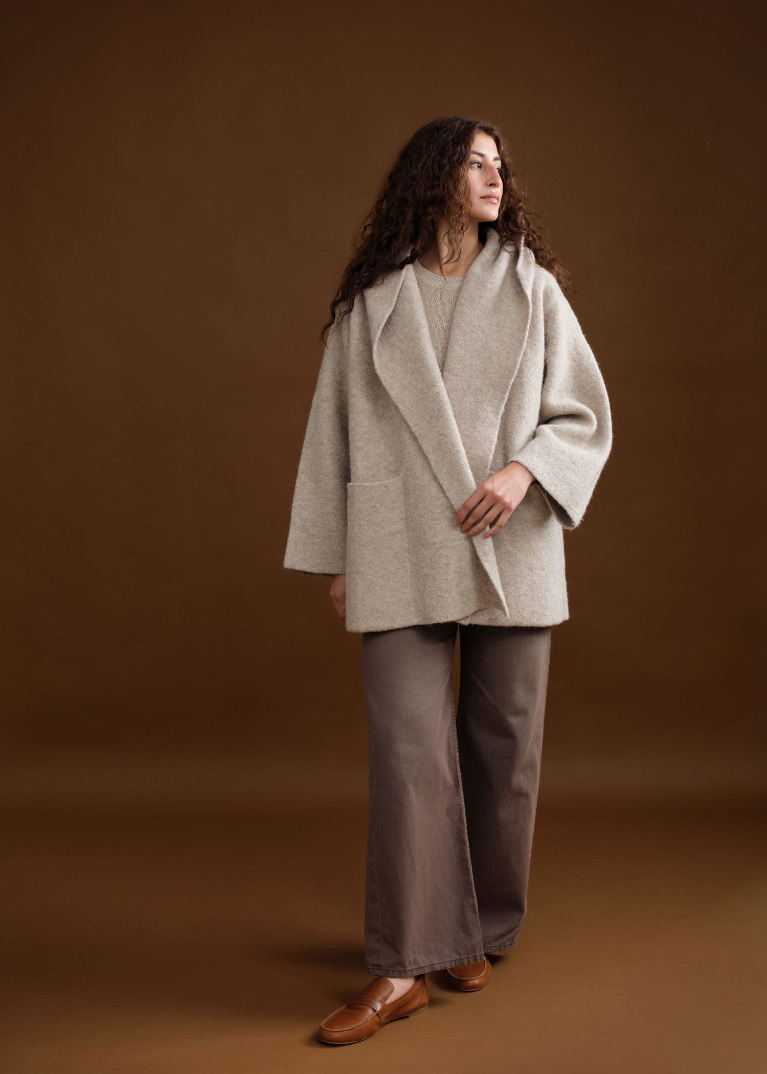 Lauren Manoogian Apparel Womens Outerwear Double Face Coat in Oak