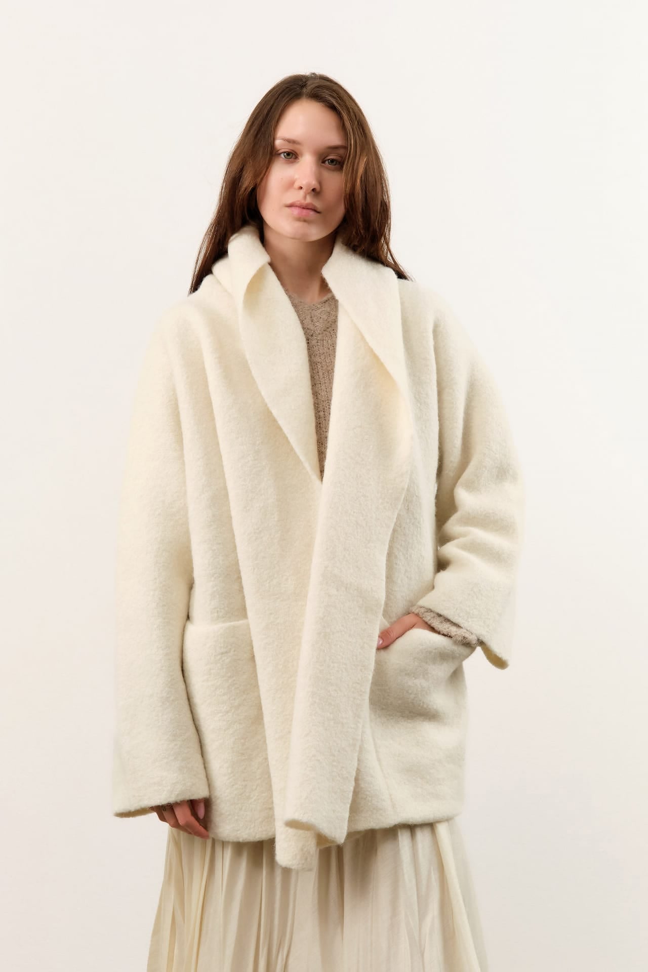 Lauren Manoogian Apparel Womens Sweaters Double Face Coat in Raw White