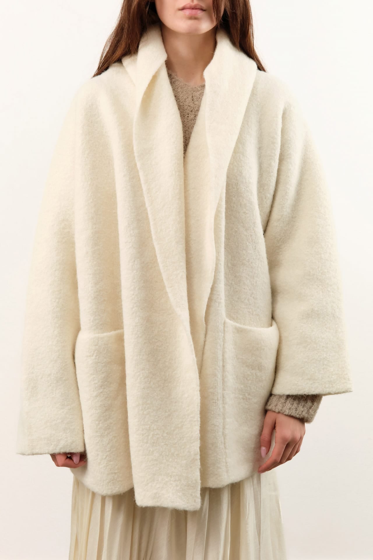 Lauren Manoogian Apparel Womens Sweaters Double Face Coat in Raw White