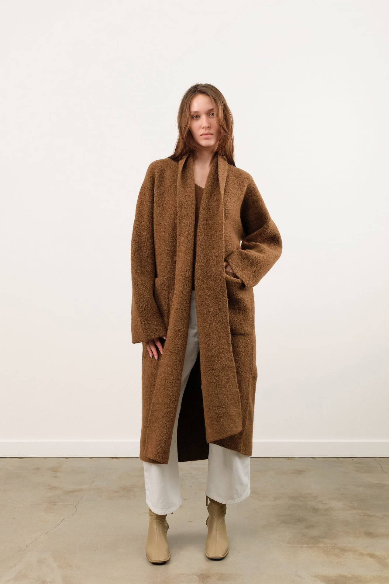 Lauren Manoogian Apparel Womens Sweaters Double Face Long Coat in Rust Rust / Petite One Size