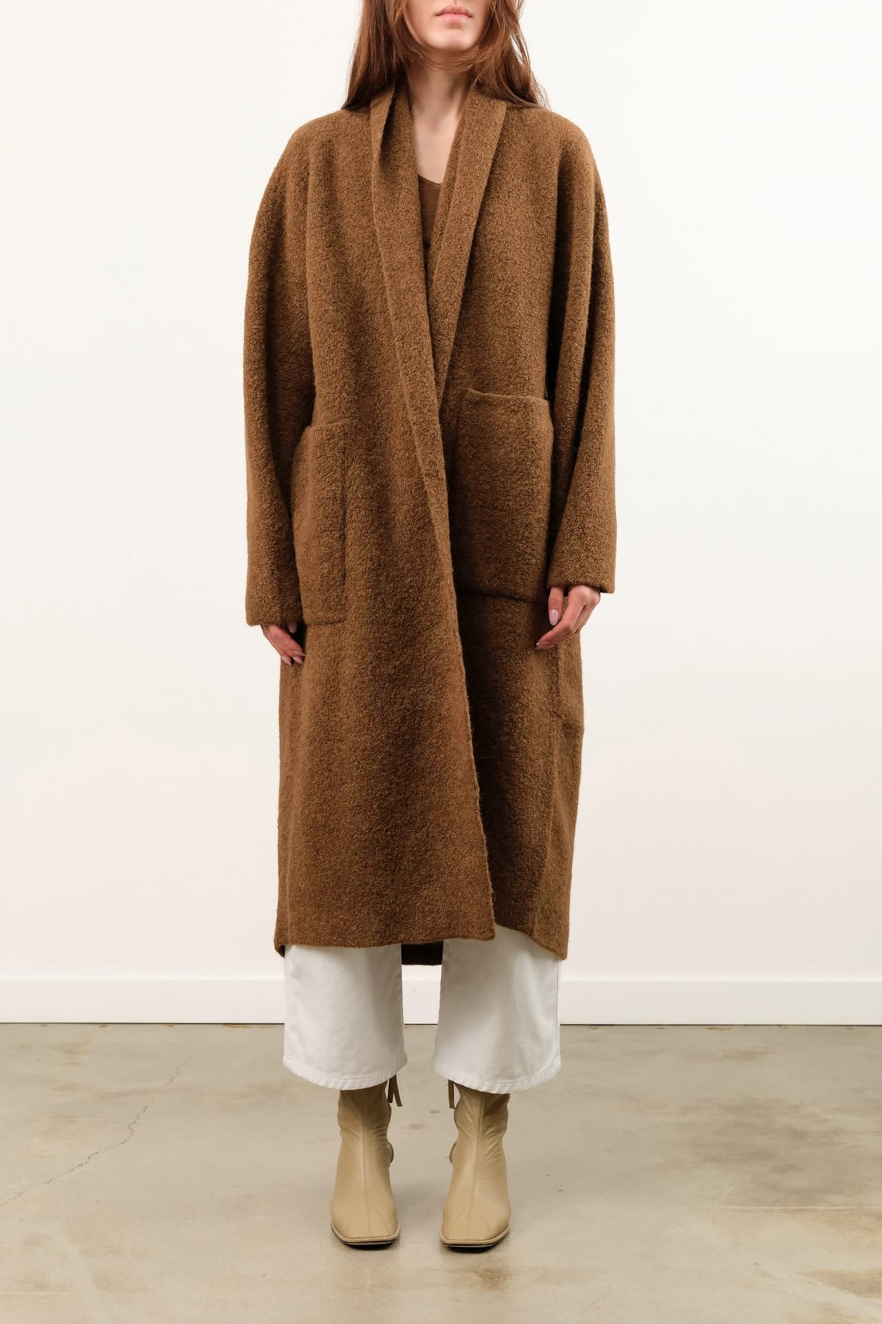 Lauren Manoogian Apparel Womens Sweaters Double Face Long Coat in Rust