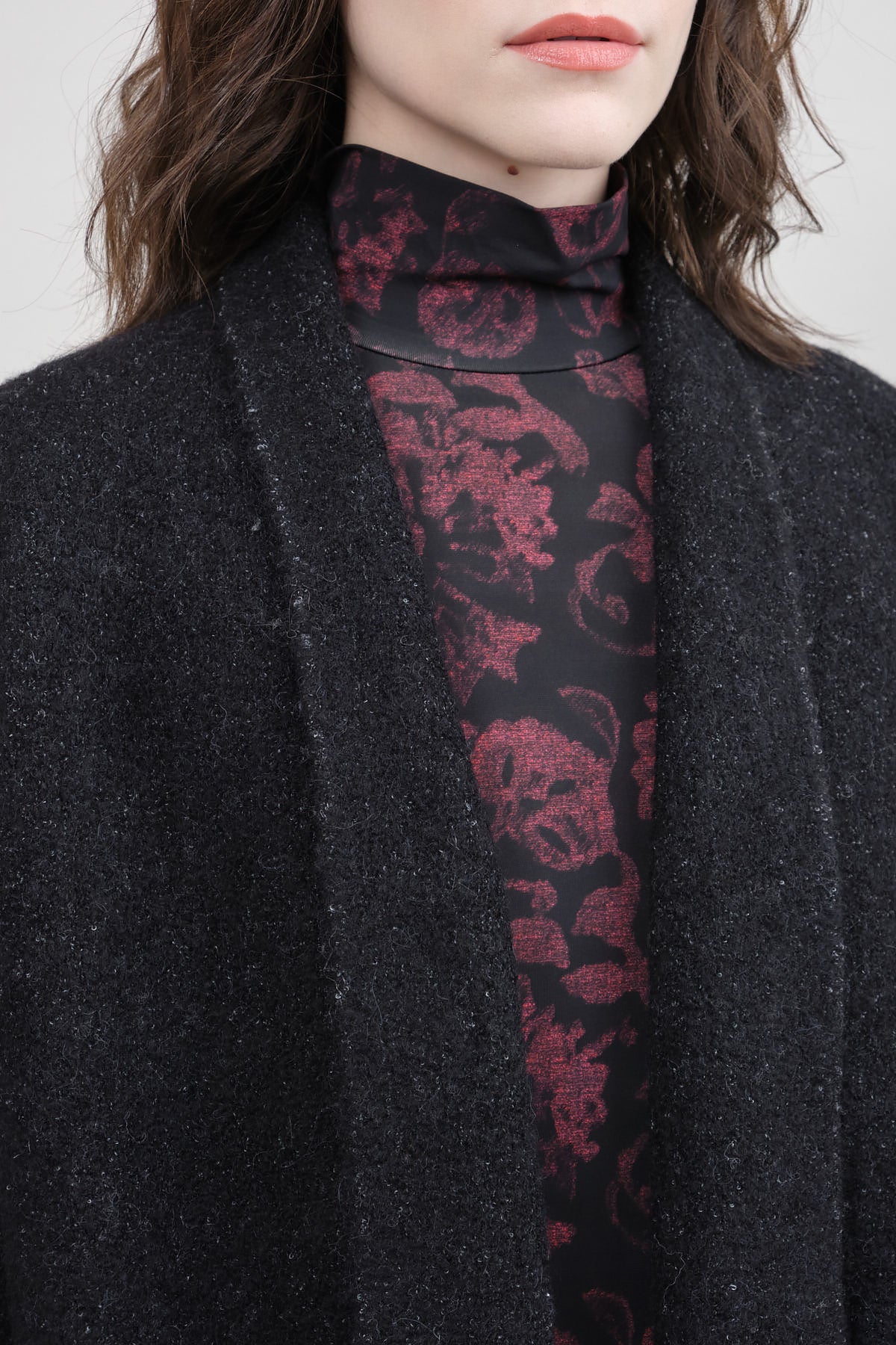 Double Face Wide Coat in Black Melange