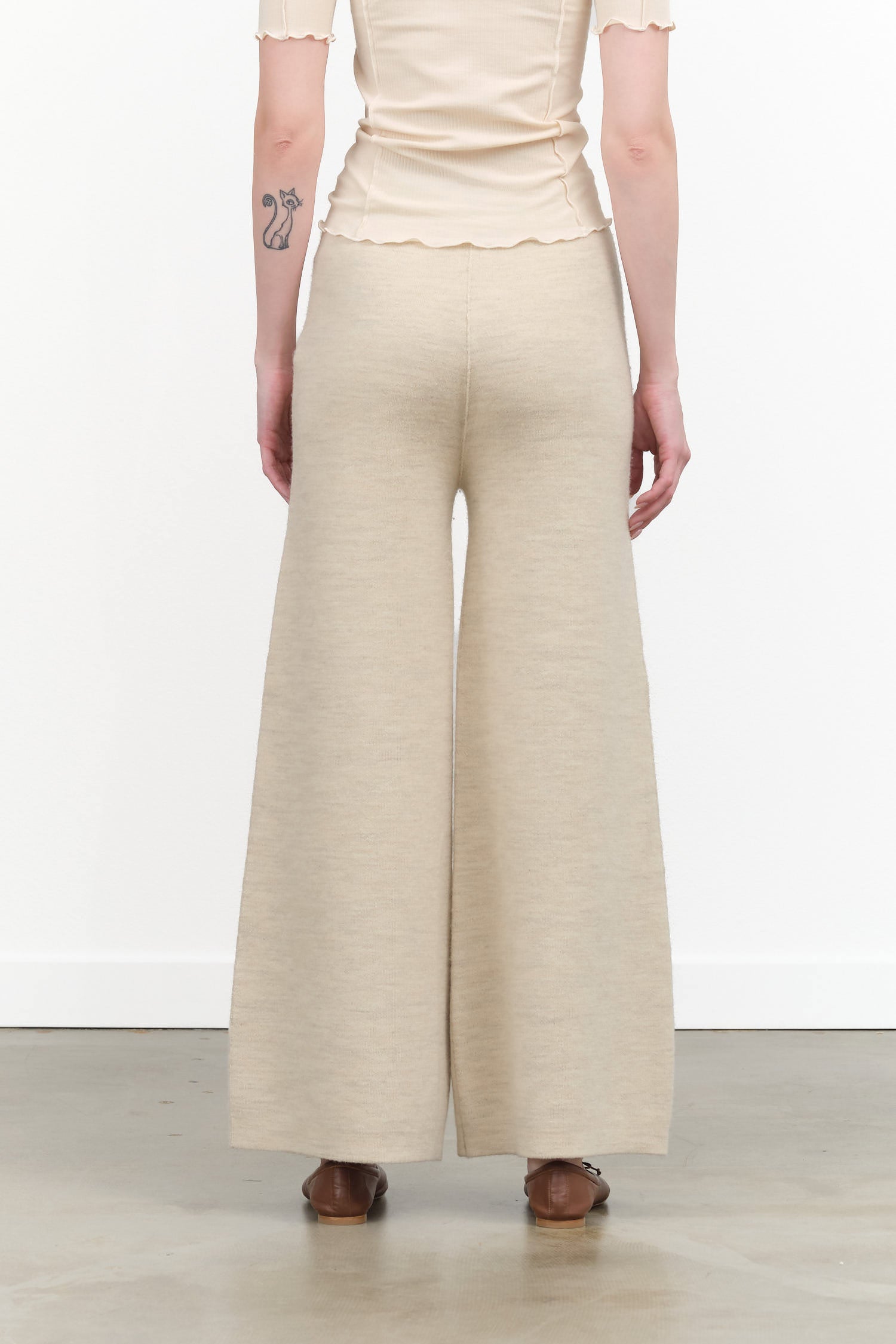 Double Knit Wide Flare Leg Wool Pants in Ecru Cream White by Lauren Manoogian Designer Brand 