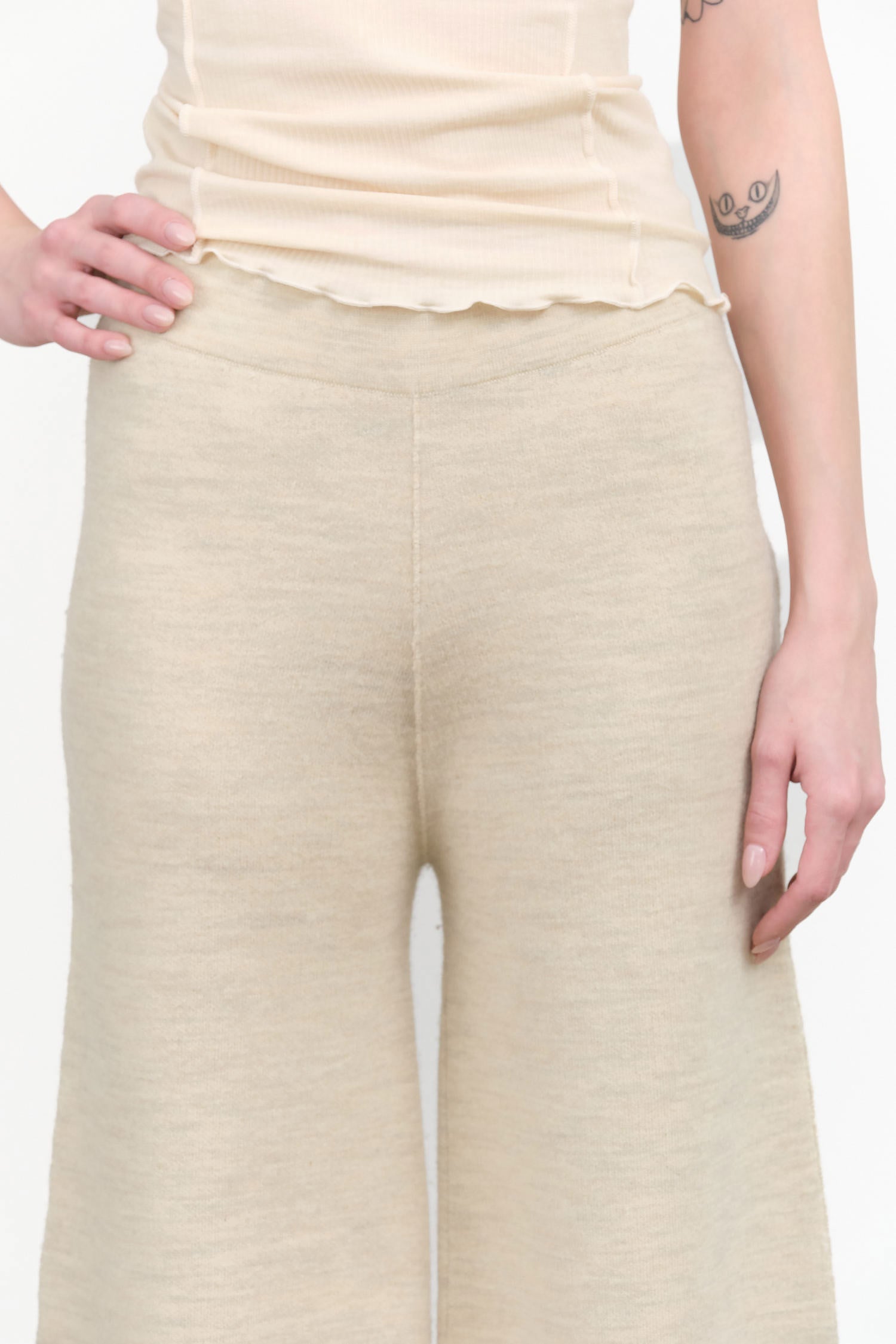 Ecru Double Knit Flare Pants by Lauren Manoogian 