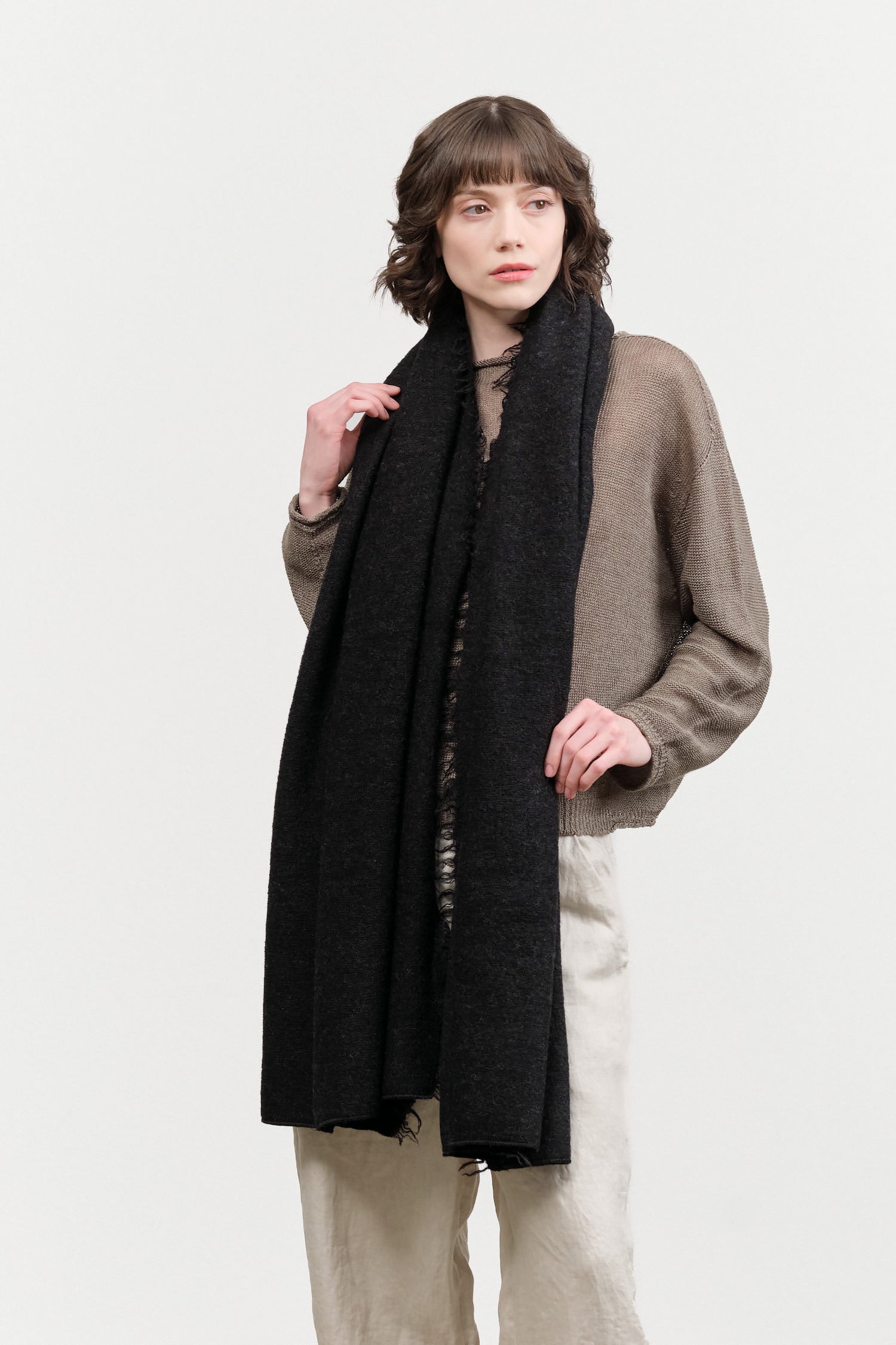 Lauren Manoogian Felt Fringe Scarf in Black Melange