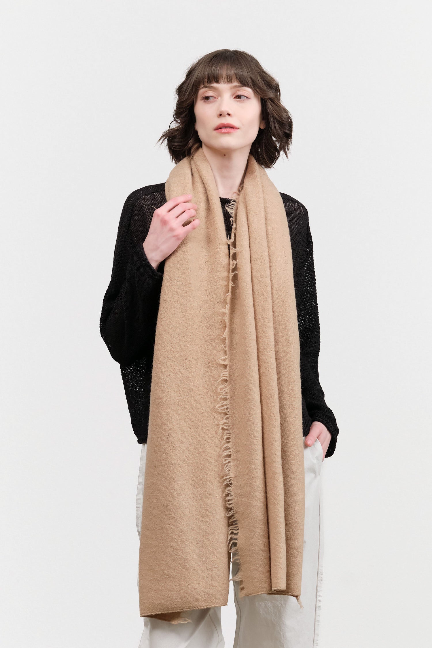 Lauren Manoogian Felt Fringe Scarf in Camel