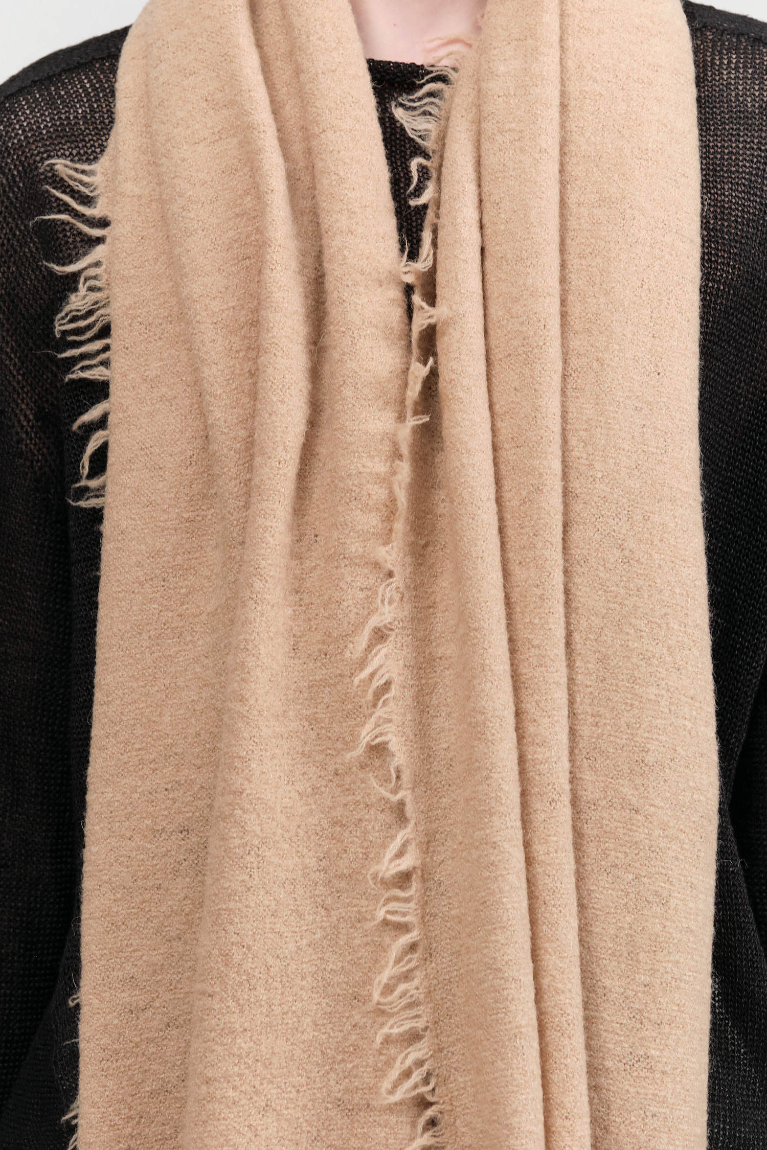 Camel Tan Felt Fringe Scarf by Lauren Manoogian