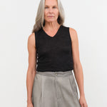 Lauren Manoogian Apparel Womens Sweaters Fine High V Shell in Black Melange