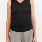 Lauren Manoogian Apparel Womens Sweaters Fine High V Shell in Black Melange
