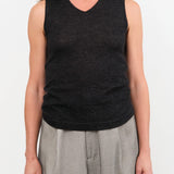 Lauren Manoogian Apparel Womens Sweaters Fine High V Shell in Black Melange