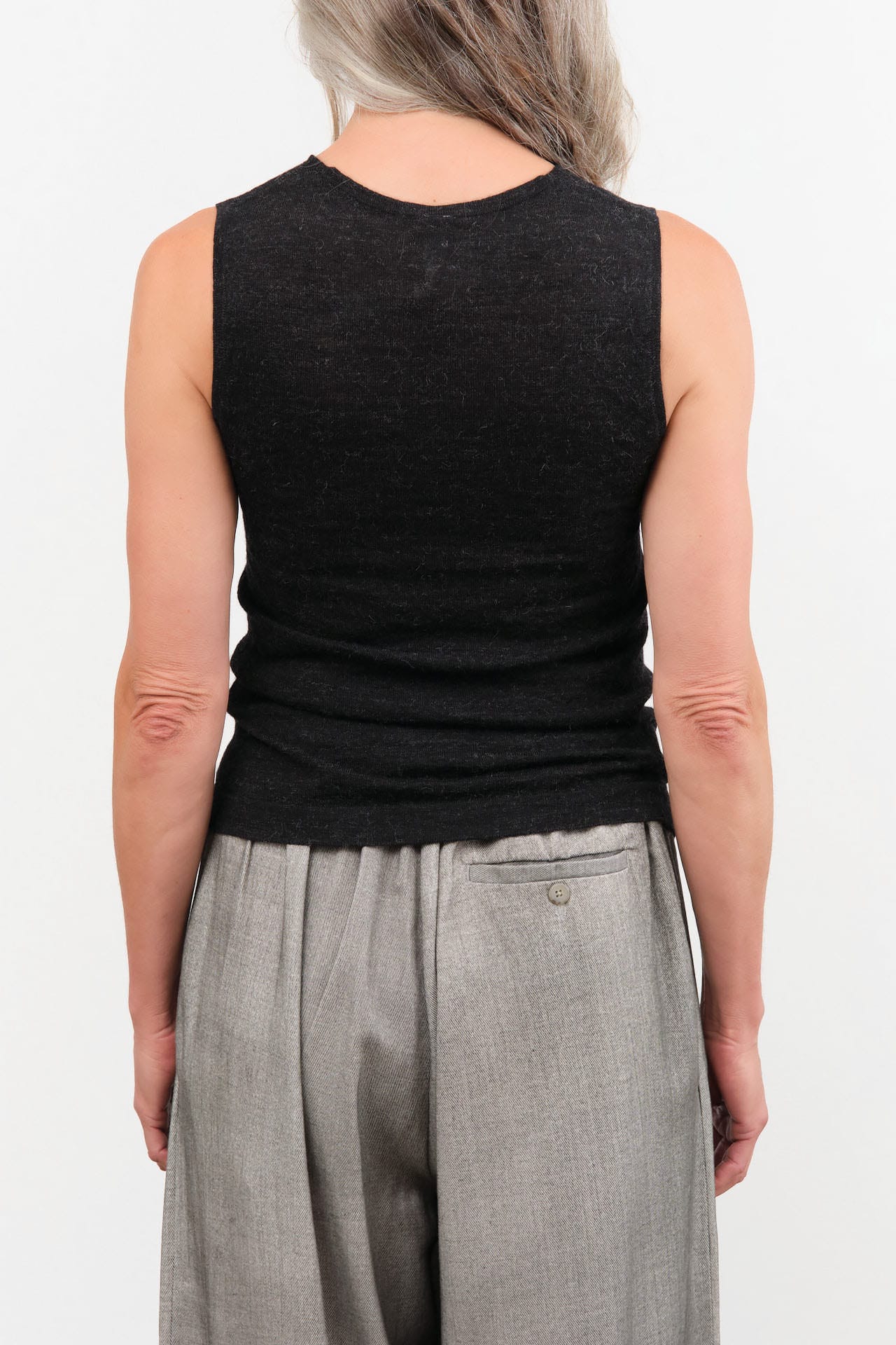 Lauren Manoogian Apparel Womens Sweaters Fine High V Shell in Black Melange
