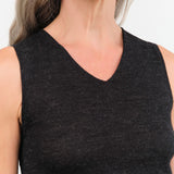 Lauren Manoogian Apparel Womens Sweaters Fine High V Shell in Black Melange