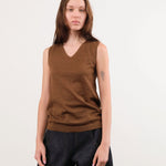 Lauren Manoogian Apparel Womens Sweaters Fine High V Shell in Rust