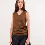 Lauren Manoogian Apparel Womens Sweaters Fine High V Shell in Rust