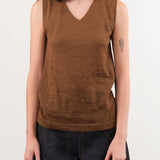 Lauren Manoogian Apparel Womens Sweaters Fine High V Shell in Rust