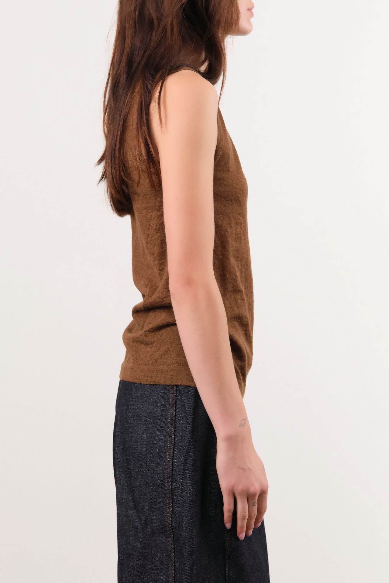 Lauren Manoogian Apparel Womens Sweaters Fine High V Shell in Rust