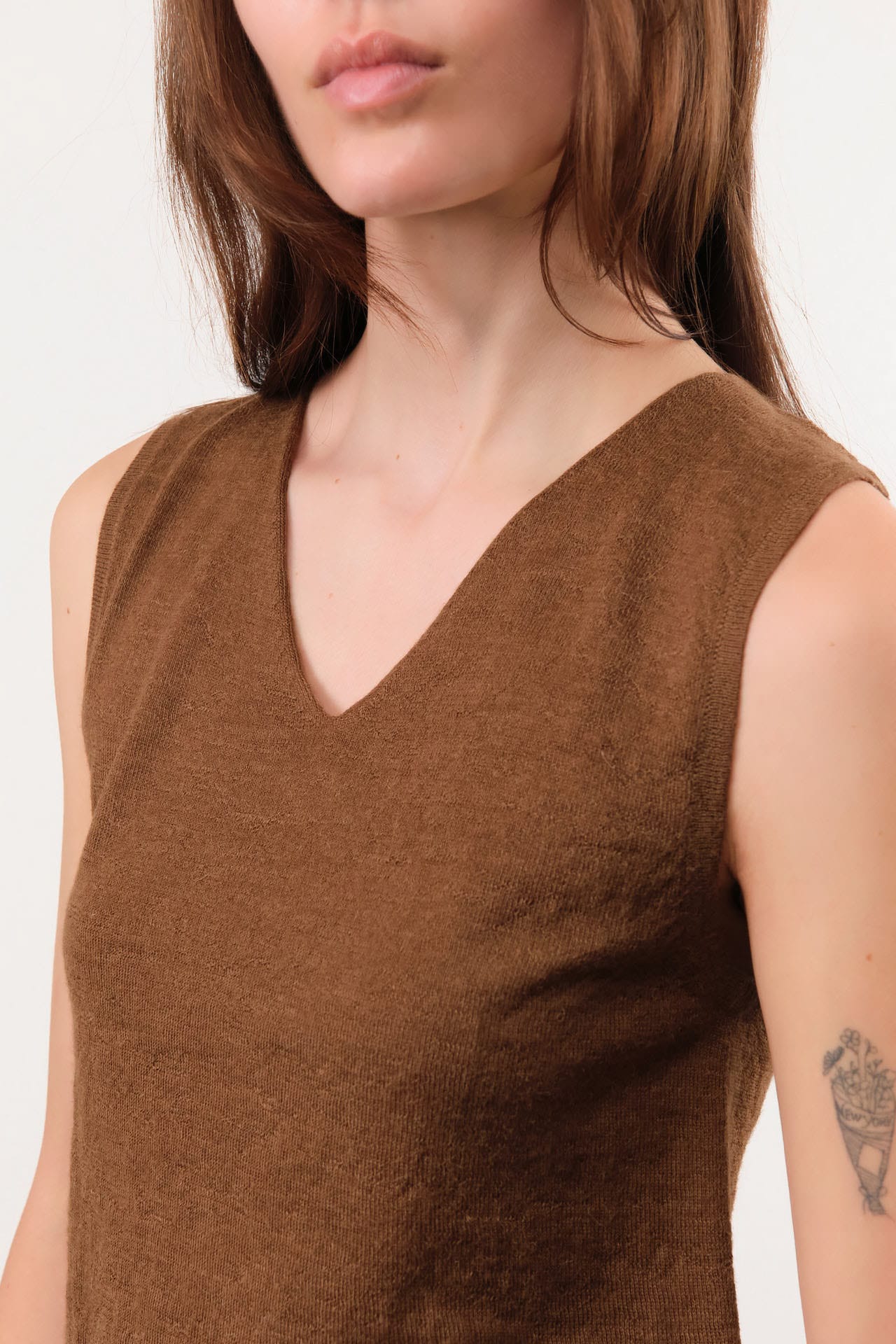 Lauren Manoogian Apparel Womens Sweaters Fine High V Shell in Rust