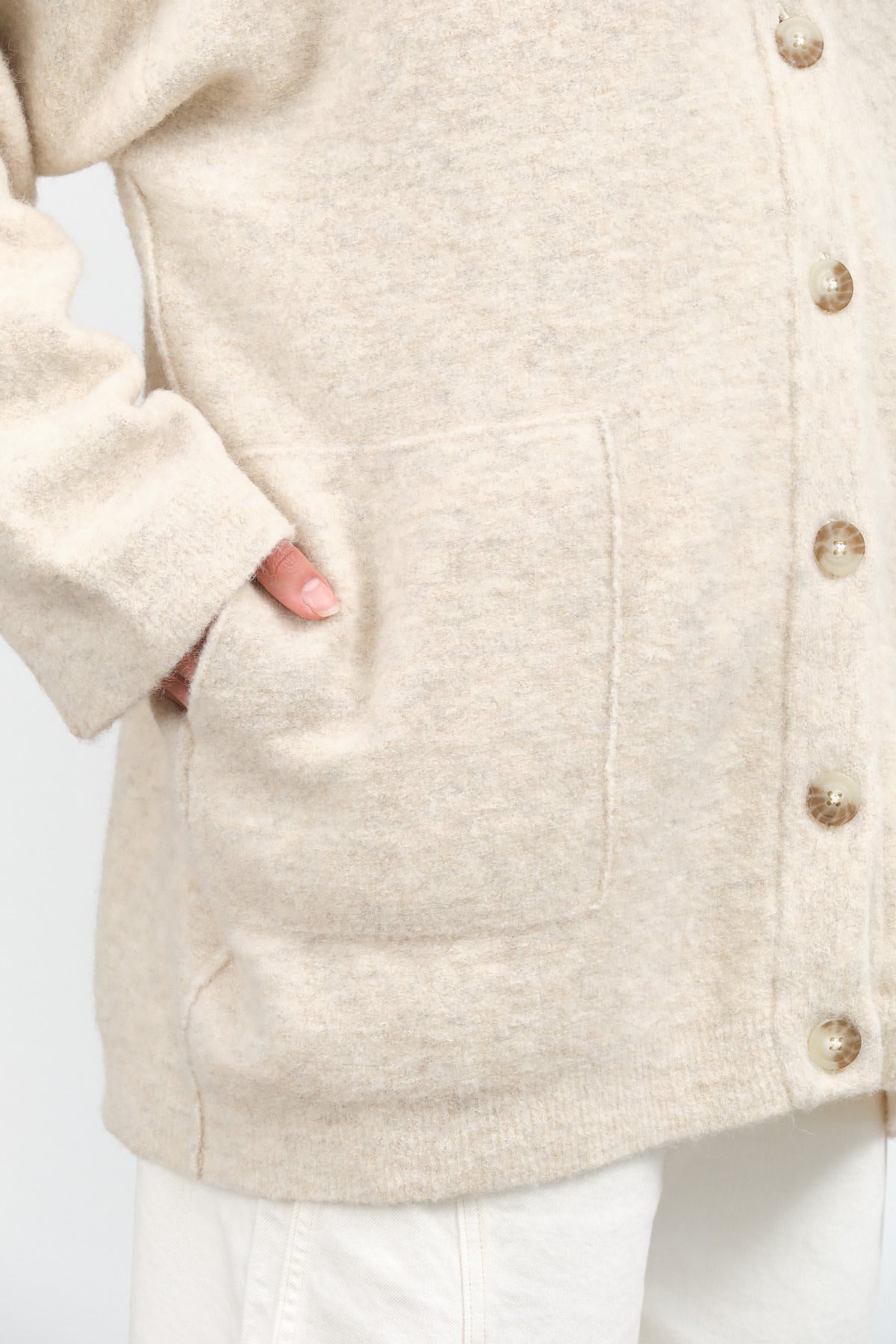 Long Sleeve Fleece Button Up Cardigan by Lauren Manoogian Designer Brand in Ecru Cream