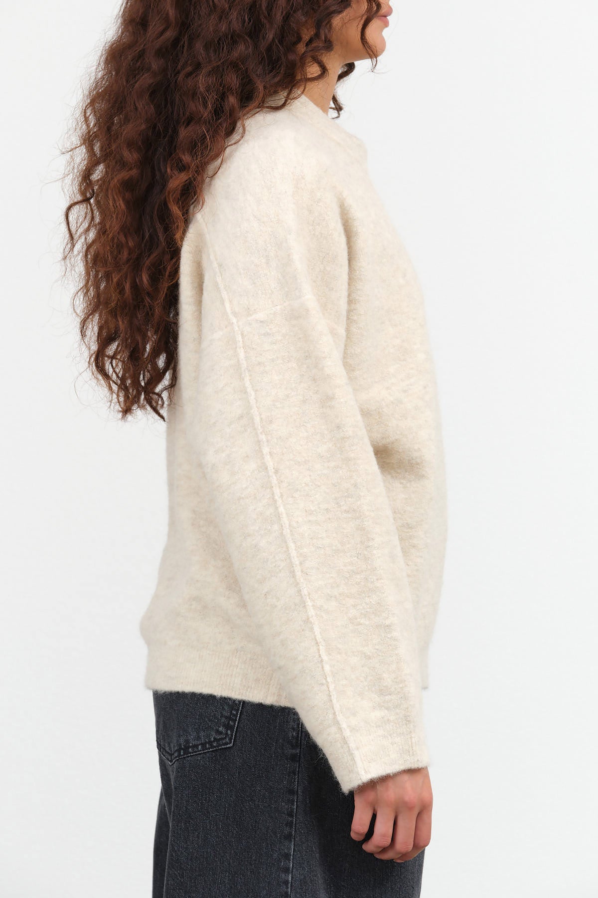 Lauren Manoogian Designer Brand Long Sleeve Fleece Crewneck Sweater in Ecru Cream