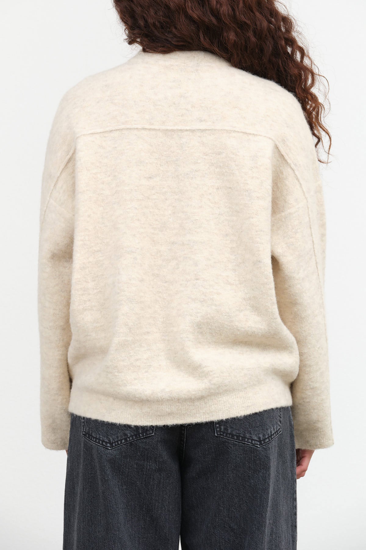 Long Sleeve Fleece Crewneck Sweater in Ecru Cream by Lauren Manoogian Designer Brand