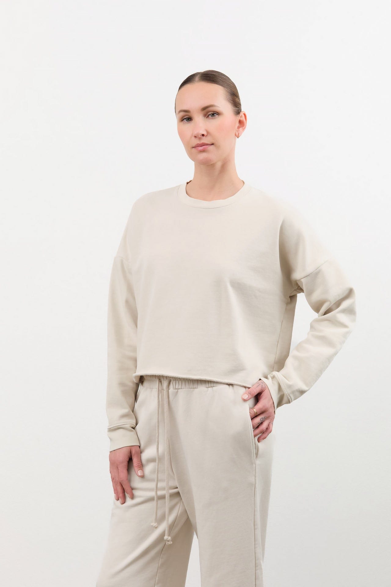 Lauren Manoogian Apparel Womens Sweaters Fleece Crewneck in Greige